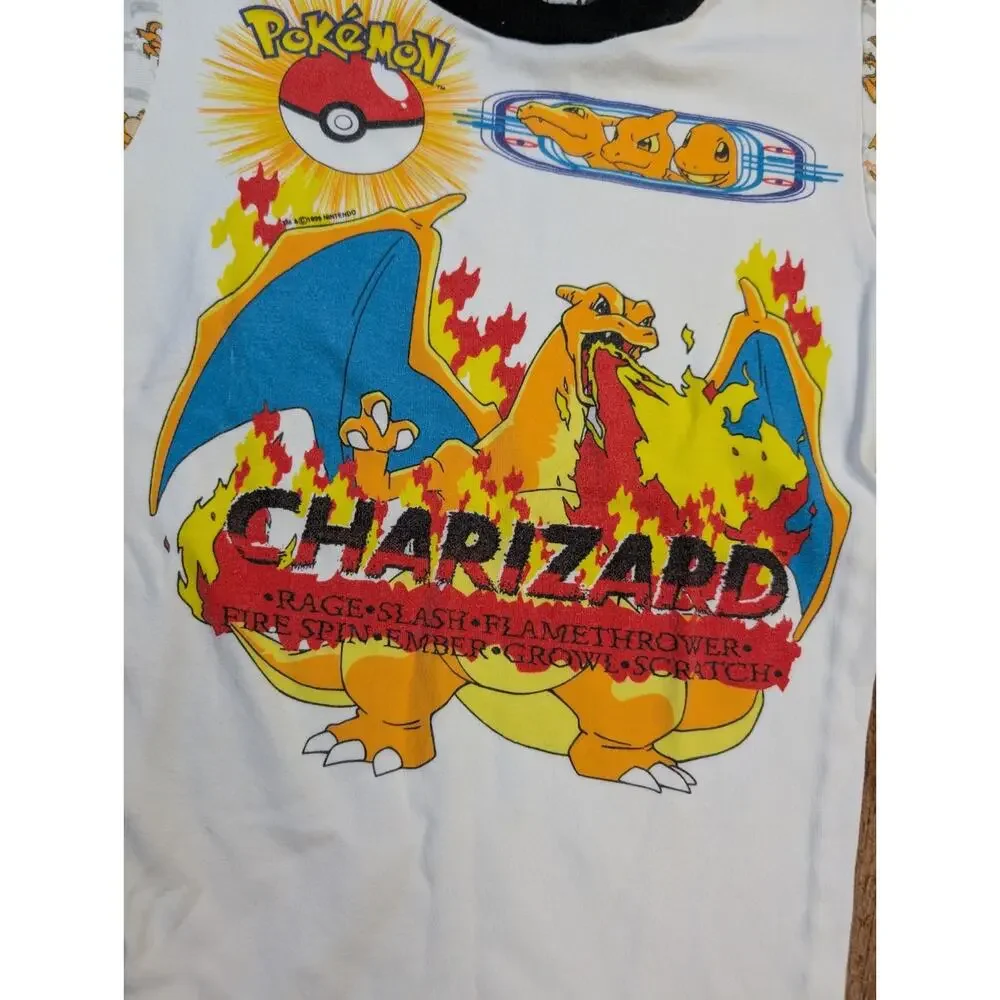 Vintage Youth Kids Pokemon Charizard Pajamas PJs Set Size 10 Shirt Pants Charman